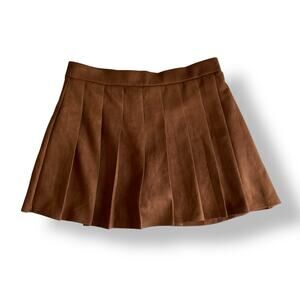 Haute Monde Faux Suede Pleated Mini Skirt Size L Brown Rust Schoolgirl Y2K Fall